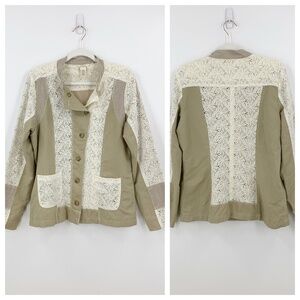 Sundance Eyelet Linen Jacket Khaki & Ivory Sz 10